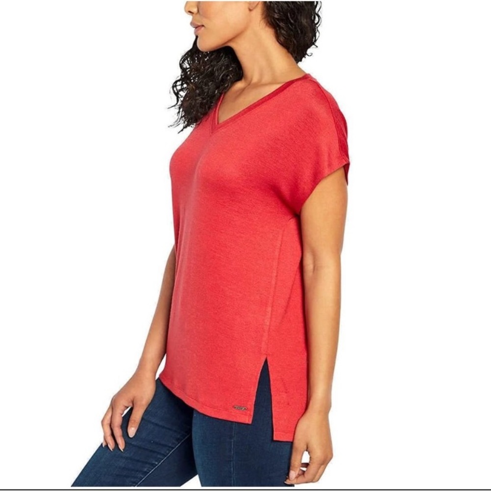 ORVIS Classic Collection Women’s V-Neck S/S Tunic Knit Top in Burnt Clay Red